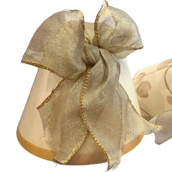 Vintage Mini Clip On Table Lamp Shades (2) Bow 4"‎ Tall Beige Coordinated Floral - Picture 8 of 12